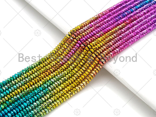 NEW!!! Rainbow Natural Hematite Faceted Rondelle Beads, Gold Green Purple Blue Pink Color 2x4mm/3x6mm Hematite, 15.5'' Full Strand, Sku#S135 Bestbeads&Beyond