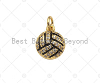 CZ Micro Pave Gold Silver Volleyball Charm, Cubic Zirconia Pendant, Volleyball Charm, CZ Micro Pave Sport ball Pendant,10x12mm, Sku#F1349