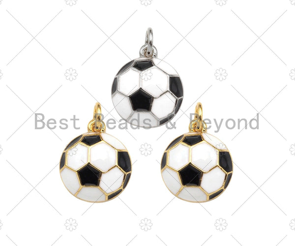 Black White Enamel Soccer Shape Pendant, Scoccer Ball pendant,Sports ball pendant,Enamel Jewelry, 12x14mm,sku#F1354