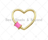 Colorful Baguette CZ Heart Shape Clasp, Gold Plated Clasp, Carabiner Enamel Clasp, 24x21mm, Sku#LK202 Bestbeads&Beyond