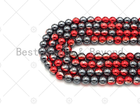New!!! Half Plated Red Natural Hematite Beads, 4mm/6mm/8mm Round Smooth Beads,15.5''  Full Strands, Sku#S132