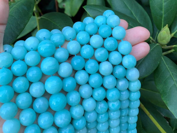 High Quality Natural Amazonite Beads, 6mm/8mm/10mm/12mm Round Smooth Amazonite Beads, Blue Gemstone Beads, 15.5" Full Strand, sku#R308