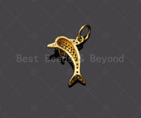 CZ Micro Pave Dolphin Shape Pendant/Charm, Bracelet Necklace CZ  Dolphin Pendant Charm, Real Gold Plated Charm, 14x10mm,Sku#Y370
