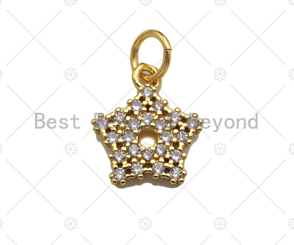 CZ Micro Pave Dainty Star Pendant/Charm, Bracelet Necklace CZ Star Pendant Charm, Silver/Gold/Rose Gold Tone,12x10mm,Sku#Y374