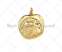 18k Dainty Gold Bee On Slab Charms, Dainty Charms, Gold Pendant, Bee Necklace Charms, 18x19mm, Sku#Y381