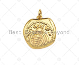 18k Dainty Gold Bee On Slab Charms, Dainty Charms, Gold Pendant, Bee Necklace Charms, 18x19mm, Sku#Y381