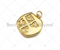 18k Dainty Gold Bee On Slab Charms, Dainty Charms, Gold Pendant, Bee Necklace Charms, 18x19mm, Sku#Y381