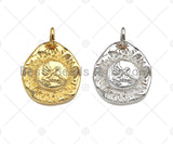 18K Danity Gold Bird On Sunflower Pendant/Charm, Bracelet Necklace Oval Pendant Charm, Silver/Gold Tone,18x20mm,Sku#Y383