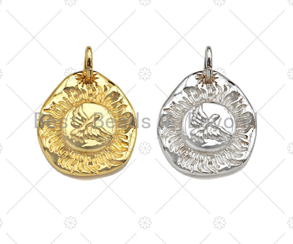 18K Danity Gold Bird On Sunflower Pendant/Charm, Bracelet Necklace Oval Pendant Charm, Silver/Gold Tone,18x20mm,Sku#Y383