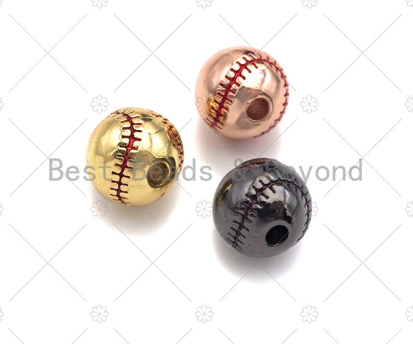 Baseball Spacer Beads, 2mm Hole Baseball Beads, Gold/Silver/Black