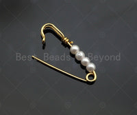 Cute 18K Gold Safety Pin Clasp, Pearl On Clasp Safety Pin, Paper Clip Chain Connector Clasp, 8x24mm, Sku#Y392