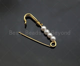 Cute 18K Gold Safety Pin Clasp, Pearl On Clasp Safety Pin, Paper Clip Chain Connector Clasp, 8x24mm, Sku#Y392