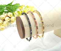 Colorful CZ Micro Pave Thin Stud Bracelet, Gold/Black/Rose Gold Buckle Bracelet, Minimal Bracelet, Rainbow Cuff, 4x59x59mm,sku#X39