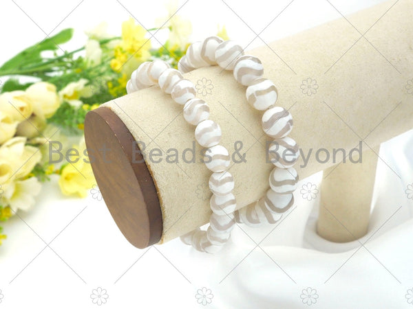 Quality Natural White Tibetan Agate Stretchy Bracelet, 8mm/10mm/12mm Elastic Fit Round Faceted, 7.5'' Double Wavy Line Bracelet,Sku#U1092