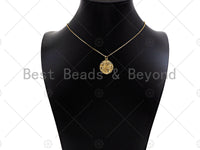 Dainty Gold Flower On Round Coin Shape Pendant/Charm,Gold Medallion Charm, Necklace Bracelet Charm Pendant,19x20mm, Sku#Z1275