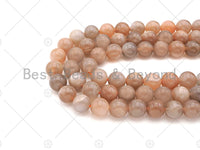 Quality Natural Peach Moonstone Round Faceted/Smooth Beads, 6mm/8mm/10mm/12mm Moonstone, Genuine Moonstone, 15.5'' Full Strand, Sku#U1076