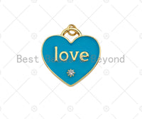 Enamel Colorful Love On Heart Shape Pendant,CZ Micro Enamel Pendant Charm, Enamel Jewelry,25x25mm,Sku#L477