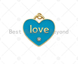 Enamel Colorful Love On Heart Shape Pendant,CZ Micro Enamel Pendant Charm, Enamel Jewelry,25x25mm,Sku#L477