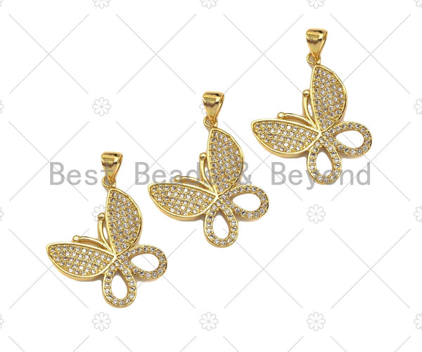 CZ Micro Pave Butterfly Shape Pendant/Charm,Cubic Zirconia Charm, Necklace Bracelet Butterfly Charm Pendant,19x21mm, Sku#LK197 Bestbeads&Beyond