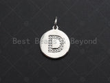 CZ Micro Pave A-Z Capital Letter Coin Pendant/Charm, Pave Initial Charm, Cubic Zirconia Initial Pendant Charm,15x17mm,sku#Z603