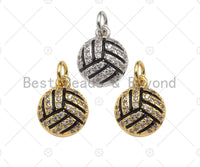 CZ Micro Pave Gold Silver Volleyball Charm, Cubic Zirconia Pendant, Volleyball Charm, CZ Micro Pave Sport ball Pendant,10x12mm, Sku#F1349