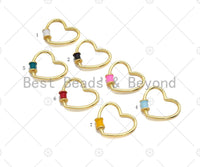 Colorful Baguette CZ Heart Shape Clasp, Gold Plated Clasp, Carabiner Enamel Clasp, 24x21mm, Sku#LK202 Bestbeads&Beyond