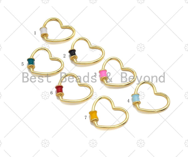 Colorful Baguette CZ Heart Shape Clasp, Gold Plated Clasp, Carabiner Enamel Clasp, 24x21mm, Sku#LK202 Bestbeads&Beyond