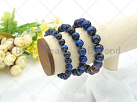 High Quality Natural Lapis Blue Tiger Eye Stretchy Bracelet, 8mm/10mm/12mm Elastic Fit Round Smooth Bracelet, Sku#U1079
