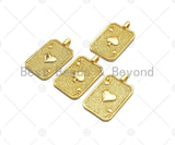 18K Dainty Gold Ace of Spade Pendant, Peach Heart On Rectangle Shape Medallion Charm, Necklace Bracelet Charm Pendant,26x16mm, Sku#LK228 Bestbeads&Beyond