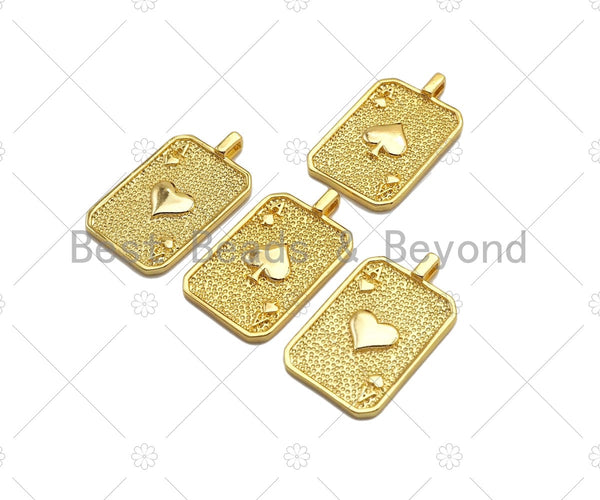 18K Dainty Gold Ace of Spade Pendant, Peach Heart On Rectangle Shape Medallion Charm, Necklace Bracelet Charm Pendant,26x16mm, Sku#LK228