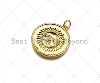 18K Dainty GoldSun Face On Round Coin Shape Pendant/Charm,Gold Medallion Charm, Necklace Bracelet Charm Pendant,22x20mm, Sku#LK230