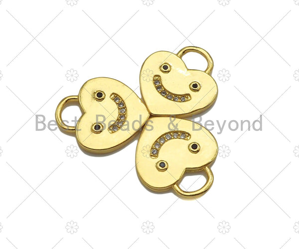 18K Dainty Gold Smiley Face On Heart Lock Shape Pendant/Charm, Necklace Bracelet Charm Pendant,15x13mm, Sku#LK233