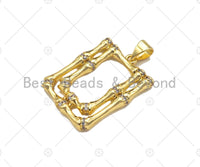 CZ Micro Pave Double Picture Frame Shape Pendant/Charm,18K Dainty Gold Charm, Necklace Bracelet Charm Pendant,18x24mm,Sku#LK240