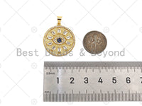 Big CZ Micro Pave Evil Eye On Round Coin Shape Pendant/Charm,Cubic Zirconia Medallion Charm, Necklace Bracelet Charm, 26x23mm, Sku#F1360 Bestbeads&Beyond