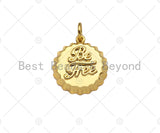 18K Dainty Gold Be Free Words On Round Bottle Cap Shape Pendant/Charm,Daint Medallion Charm, Necklace Bracelet Charm,17x15mm, Sku#F1361