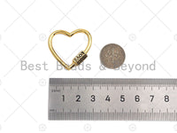 18K Gold Love Word On Heart Shape Screw Clasp, Heart Connector, Gold Carabiner Clasp,30x29mm, Sku#K172