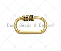 18K Gold Love Word On Oval Shape Screw Clasp, Oval Connector, Gold Carabiner Clasp, 17x29mm, Sku#K173 Bestbeads&Beyond