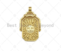 18K Gold Sun Face Cresent Moon Medallion Pendant/Charm,Two Sided Rotating Charm, 22x36mm,Sku#LK249 Bestbeads&Beyond