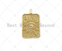 18K Dainty Gold Cross Evil Eye Vigin Mary On Rectangle Charm,Lion Head Medallion Charm, Necklace Bracelet Pendant,16x26mm, Sku#FH150