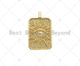 18K Dainty Gold Cross Evil Eye Vigin Mary On Rectangle Charm,Lion Head Medallion Charm, Necklace Bracelet Pendant,16x26mm, Sku#FH150