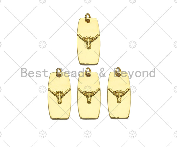 18K Dainty Gold Cow Head On Rectangle Shape Pendant/Charm,Bull Head Medallion Charm, Necklace Bracelet Charm Pendant,12x25mm, Sku#LK253