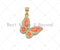 CZ Micro Pave Colorful Enamel Butterfly Shape Pendant/Charm,Cubic Zirconia Charm, Necklace Bracelet Charm Pendant,16x20mm, Sku#LK262