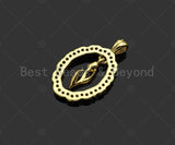 CZ Micro Pave Flower On Oval Shape Pendant/Charm,Cubic Zirconia Dangle Flower Charm, Necklace Bracelet Charm Pendant,15x24mm, Sku#LK270