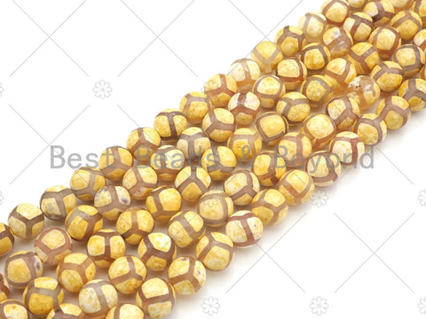Natural Tibetan Yellow Football Agate Beads, Dzi Football Agate Beads, 8mm/10mm/12mm Round Faceted Agate,15.5" Full Strand, Sku#U1117