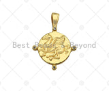 18K Dainty Gold Embossment Pegasus On Round Coin Shape Pendant/Charm, Medallion Charm, Necklace Bracelet Charm Pendant,19x26mm, Sku#Z1284