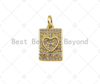 CZ Micro Pave Heart Dogtag Rectangle Shape Pendant/Charm,Cubic Zirconia Medallion Charm, Necklace Bracelet Charm Pendant, 14x9mm, Sku#LK229