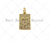 CZ Micro Pave Heart Dogtag Rectangle Shape Pendant/Charm,Cubic Zirconia Medallion Charm, Necklace Bracelet Charm Pendant, 14x9mm, Sku#LK229