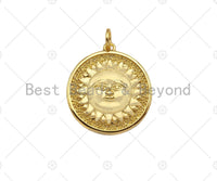 18K Dainty GoldSun Face On Round Coin Shape Pendant/Charm,Gold Medallion Charm, Necklace Bracelet Charm Pendant,22x20mm, Sku#LK230