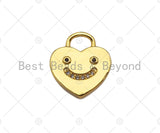 18K Dainty Gold Smiley Face On Heart Lock Shape Pendant/Charm, Necklace Bracelet Charm Pendant,15x13mm, Sku#LK233 Bestbeads&Beyond