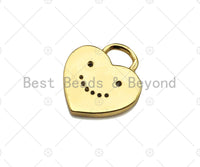 18K Dainty Gold Smiley Face On Heart Lock Shape Pendant/Charm, Necklace Bracelet Charm Pendant,15x13mm, Sku#LK233 Bestbeads&Beyond